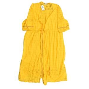 Festi Yellow Cotton Midi Sweater Dress Sz 1 Plus Kimono Open Front Long Cardigan